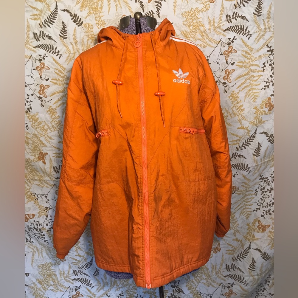 Vintage orange with white stripes adidas windbreaker hooded jacket